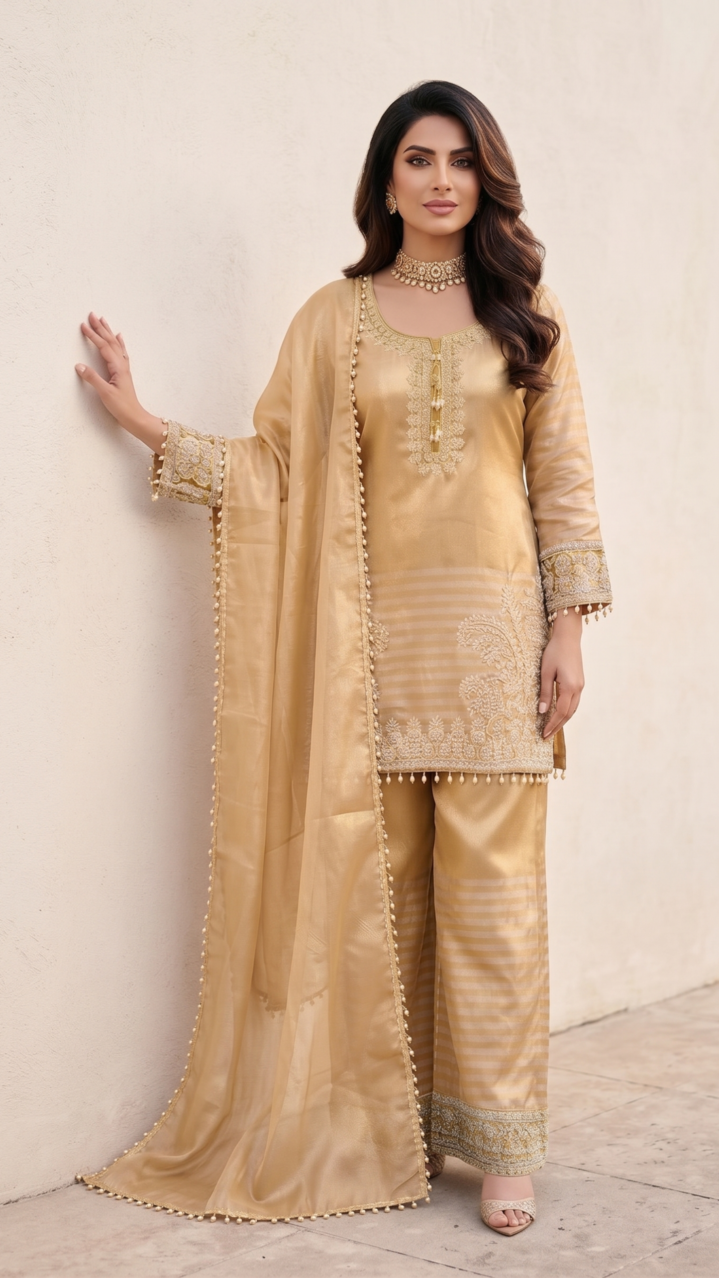Designer Golden Palazzo Set