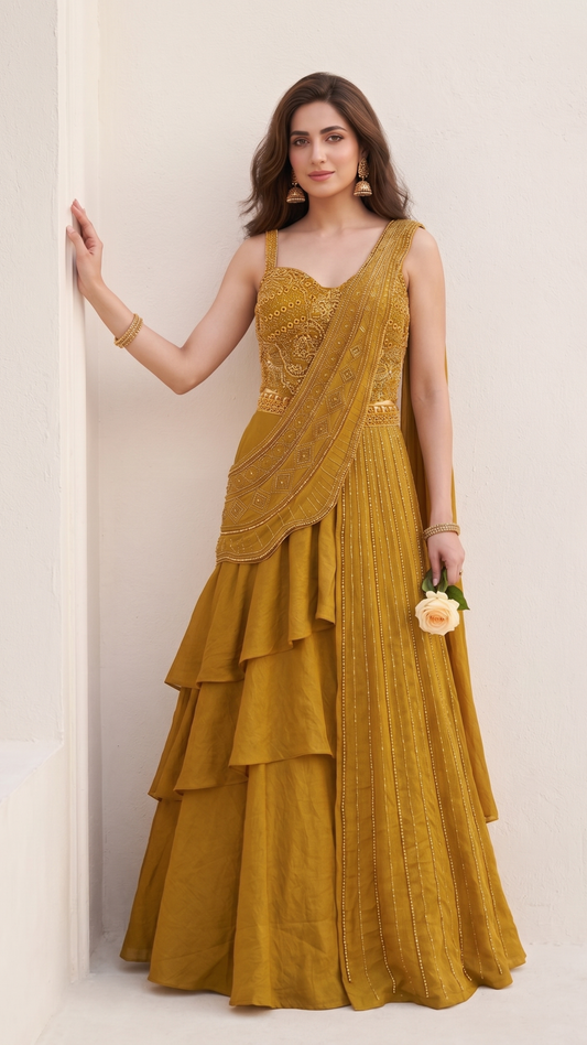 Azba Pre-Stitched Saree Set